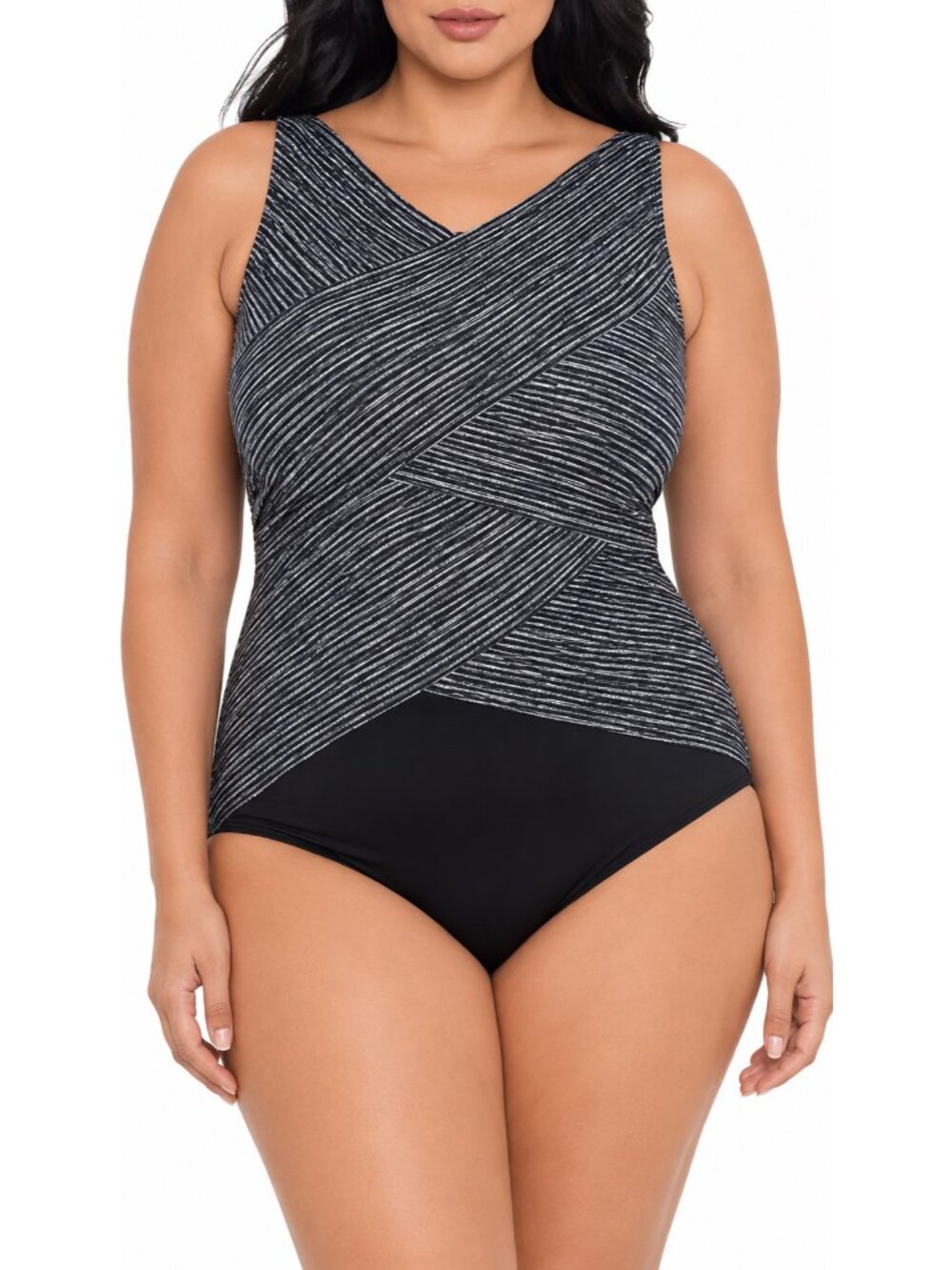 NWT Miraclesuit Brio One Piece Swimsuit 16 Black White Slimming